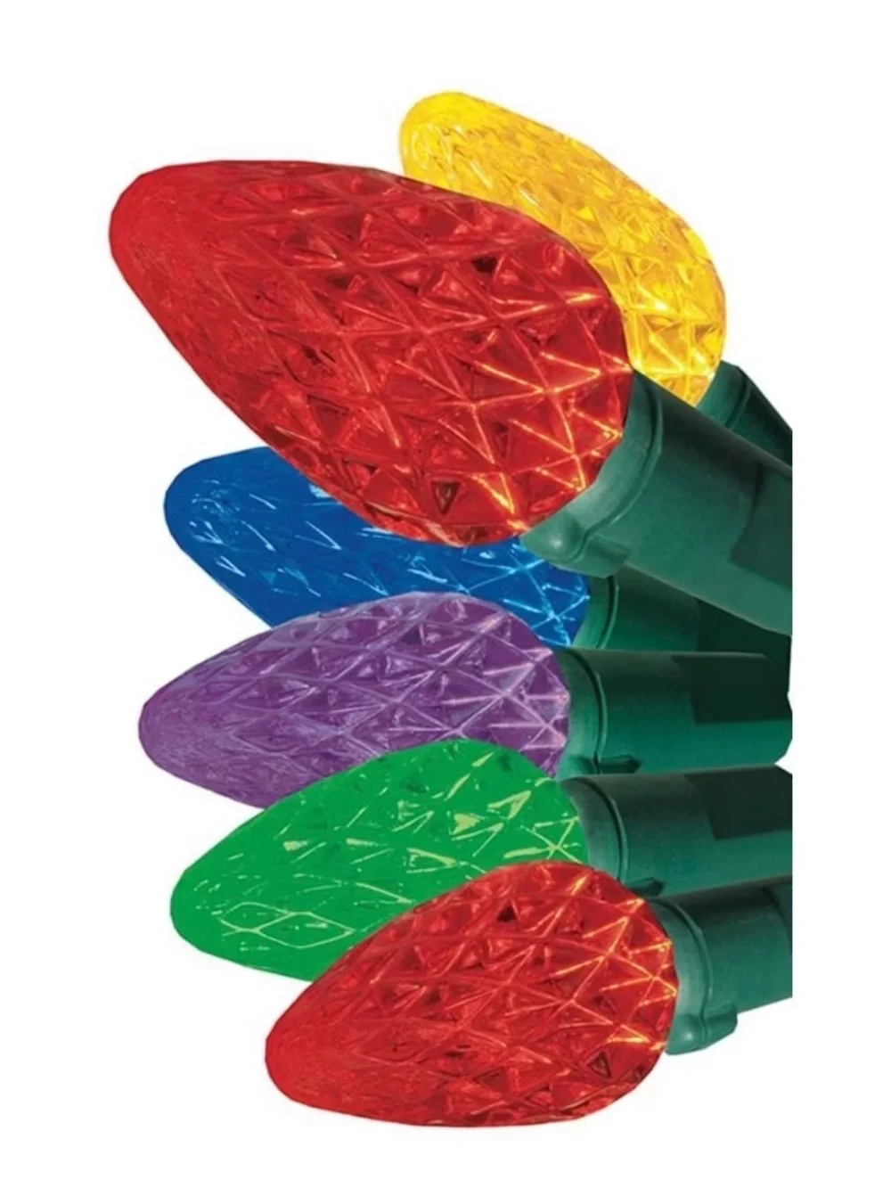 GE Energy Smart 150 LED C-6 Faceted Lights Multi with Green Wire 49.6-FT, NEW